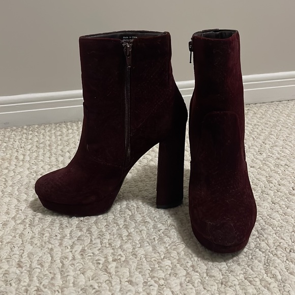 Call It Spring Burgundy Suede Platform Boots - Picture 3 of 3